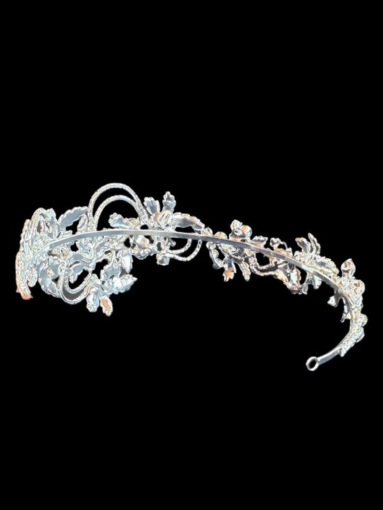 Large Silver Rhinestone/Crystal Asymetrical Filigree Bridal Headband main image 6
